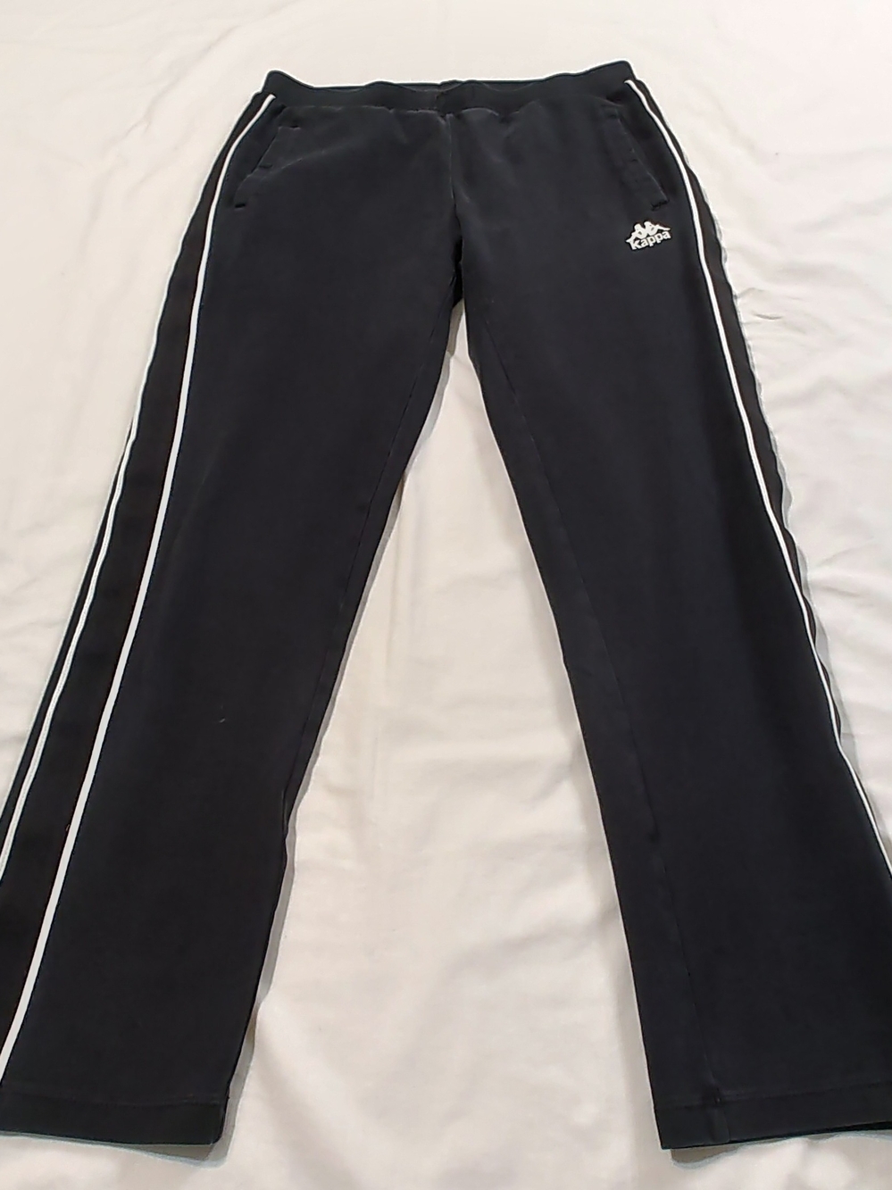 Kappa Black Track Pants with White Side Stripes
